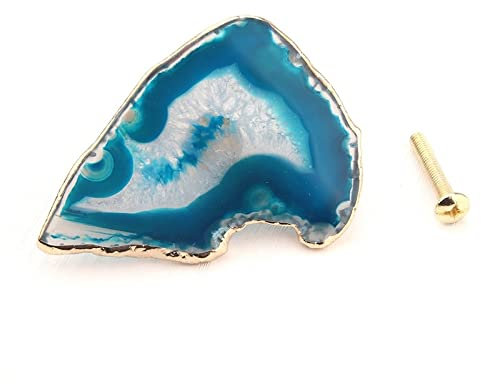 EYCFSJ Kristall Schubladengriffe 2 Stück 5–9 Cm Achat Unregelmäßiger Kristall Schrankknopf Schublade Kleiderschrank Ziehen Möbelgriffe Messinggriff Blau