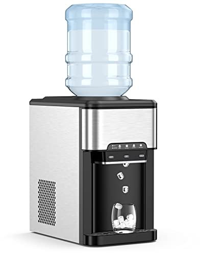 PETSITE Distributeur d'eau de plan de travail avec machine à glace, distributeur d'eau chaude et froide 3 en 1 à chargement par le haut de 5 gallons, glace quotidienne de 45 livres, machine portative