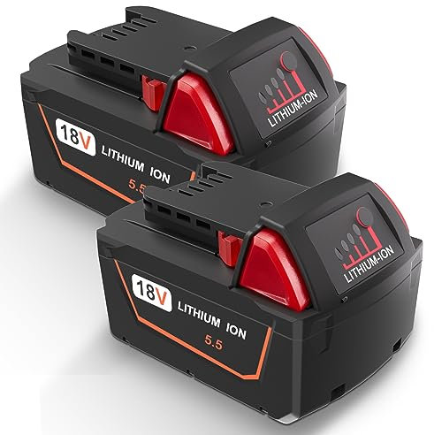 REACELL 2 Stück 5,5Ah M18 Akku für Milwaukee 18V Akku Li-ion für Milwaukee M18 Akku Kompatibel für Milwaukee 18 Volt M18B XC 48-11-1815 48-11-1820 48-11-1850 2601 2610 2611 2620 2630 2650