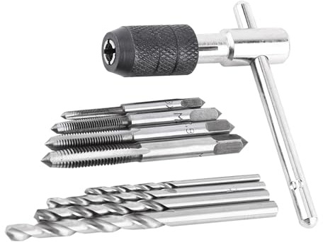 Windeisen-Set M3-M6, Gewindebohrer, Spiralbohrer, Schraubenschlüssel, T-förmig, 9 Stück, robuste Handhalter, Griff für Metall und Plastik