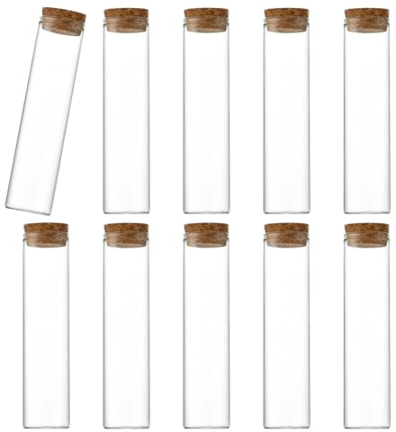 QUUPY 10PCS 60ML/2OZ Leeres klares nachfüllbares Glas-Teströhrchen-Fläschchen mit Kork-Stopper-Miniaturflasche Reagant Flaschenglas für Labor-Partei begünstigt Süßigkeiten-Gewürze-Perlen