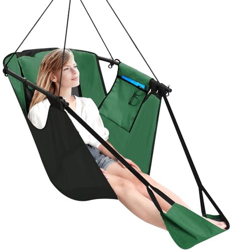 Chihee Sièges Suspendus Repose-Pieds,Cadre Métallique en Forme de U Chaise Hamac,Tissu Oxford Durable Teslin Chaise Balançoire avec Poche Latérale Oreiller Mousqueton Soutien Solide et Respirabilité
