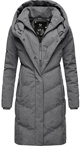 Ragwear Damen Wintermantel warmer Steppmantel lang wasserdicht mit Kapuze Natalka Intl Grey22 Gr. 3XL