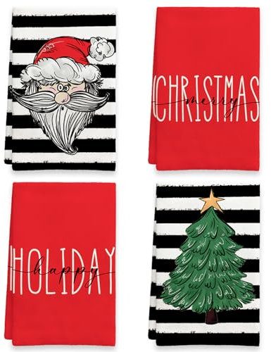 Ohok 4 toallas de mano de Navidad de 45 x 65 cm, para decoración de moda, de Papá Noel, paños de microfibra suaves para baño, cocina, decoración navideña (juego X)