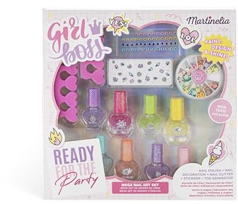 AQUARIUS MARTINELIA SUPER GIRL MEGA NAIL ART SET, Glitzer Nagellack Set für Kinder, Nagelkunst- und Nageldesign Set mit Nagelsticker.