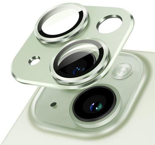 JETech Kameraschutz für iPhone 15 6,1 Zoll und iPhone 15 Plus 6,7 Zoll, Vollabdeckung 9H Gehärtetes Glas Ringabdeckung, Matte Metallplatte, 1 Stück (Grün)