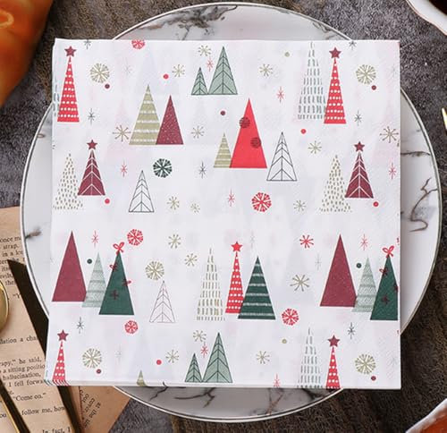Weihnachten Servietten, 40Stück Merry Christmas Servietten, Weihnachtsbaum Motiv Einweg Weihnachten Papierservietten, Weihnachtstisch Deko, Weihnachten Xmas Deko