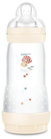 MAM Easy Start Anti-Colic Babyflasche (320 ml), besonders gut akzeptierte Milchflasche, Baby Trinkflasche mit Bodenventil gegen Koliken & Sauger Größe 2, 4+ Monate, Fisch/beige/zartrosa