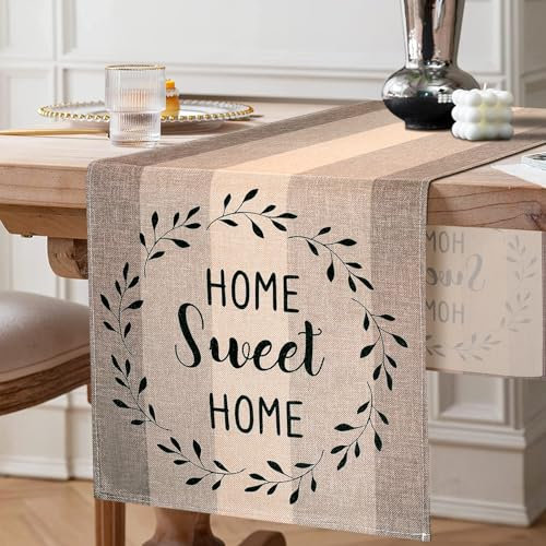 Tischläufer Modern 40x140 Beige Braun Läufer Tisch Leinen Streifen Holzmuster Rustikale Retro Platzsets Creme Table Runner Saisonnal Küche Tisch Dekoration Drinnen Urlaub Party Dekor