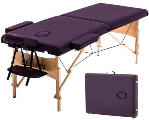 Sloan Camilla de Madera Profesional – Plegable y Portátil – Tapizado Resistente – Altura Ajustable – para Fisioterapia, Masajes y Rehabilitación (Burdeos)