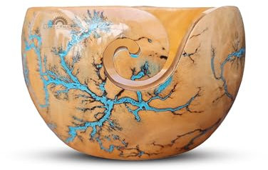 Lumberkart Cuenco de madera hecho a mano, cuencos de hilo de para ganchillo y tejer, cuenco de ganchillo de madera hecho a mano, soporte para hilo para control de hilo sin enredos (azul