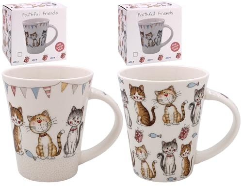 The Leonardo Collection Faithful Friends - Set of 2 Cats Design - Fine China Mugs, LP73797