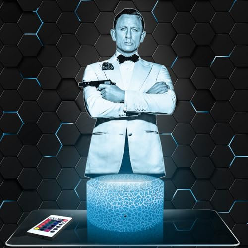 Lampephoto.fr - J. Bond 3D Lampe, Tuoch Nachtlicht, Dekoration Britischer Schauspieler Geschenkidee für Männer und Frauen J. Bond Nachtlicht Dekoration, Weihnachten originelle Geschenkidee