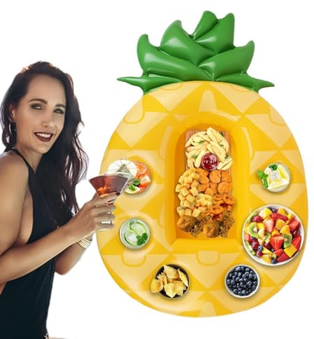 Raypontia Schwimmender Getränkehalter für Pool, aufblasbarer Getränkehalter,Aufblasbarer Getränkehalter Floaties in bunter Ananasform - Getränkehalter, Pool-Tablett mit 7 Gittern, multifunktionale