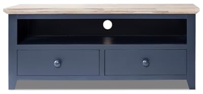 Florence TV Unit Stand with 2 Drawers, Shelf, Cable Access | W120cm H50cm D45cm | Available in White, Dove Grey, Truffle, Sage Green, Navy Blue | Fully Assembled Wooden Media Unit (navy blue)