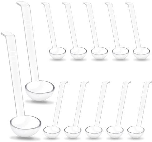 12 mestoli piccoli da 17,8 cm, in plastica trasparente, per salse, con manico lungo, per condimenti di zuppe, succhi di frutta, feste