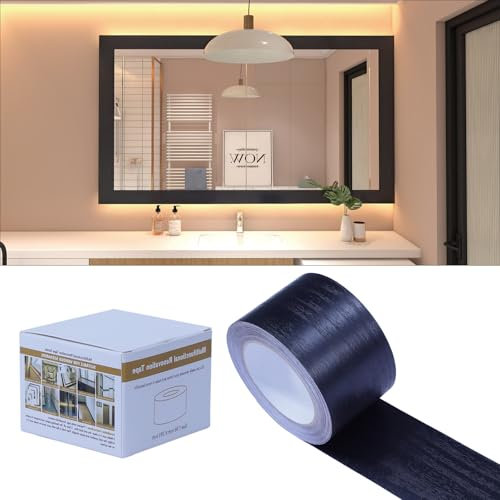 FEILAYS Peel and Stick Wallpaper Border Mirror Edging Tape Sticker for Bathroom Kitchen Table Door Frame Window Frame Decoration Wood Grain Black,1.96 inch X 393 inch