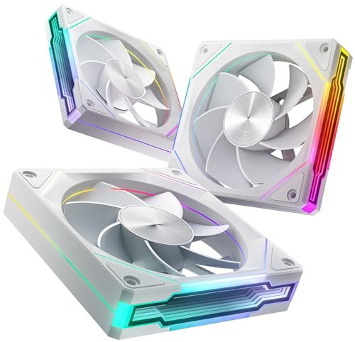 AsiaHorse Ventilateur de boîtier PC Reverse ARGB 120MM [Lot de 3] [Infinity Mirror] [HDB] Ventilateur RGB 1800RPM 5V 3PIN ARGB et ventilateur PWM 4PIN durée de vie de 50000H Blanc