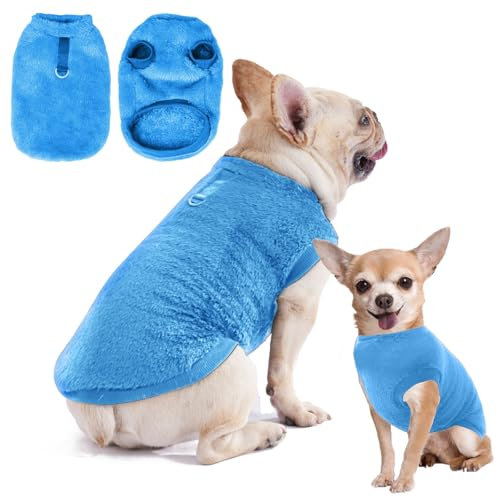 Hundepullover Hundemantel Fleece für Kleine Hunde Fleecemantel Hunde Fleece Pullover für Kleine Hunde Katzenpullover Fleecejacke Hundekleidung für Chihuahua Französische Bulldogge(Blue,M)