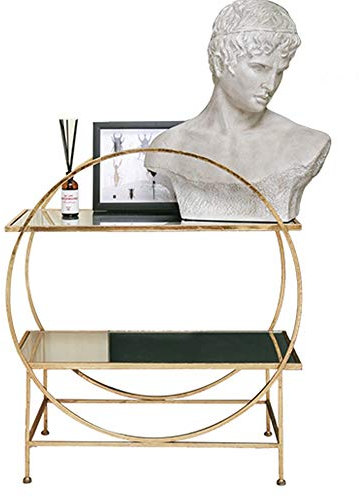 MEILISHAOMEI Table d'appoint Nordique en Verre trempé, Table Console en Fer doré pour Salon, étagère de Rangement à 2 Niveaux, Table de Chevet pour Chambre à Coucher