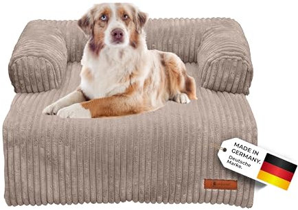 Belune Hundecouch Deluxe - waschbar [Beige, L - 120cm x 95cm] Hundebett Plüsch, Hundecouch, Sofaschutz kleine & Mittelgroße Hunde