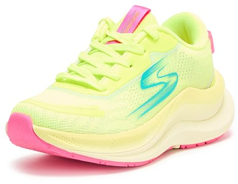 Skechers Girl's Max Cushioning Ascend-Aura Sneaker, Lime Green Multi, 3.5 Big Kid