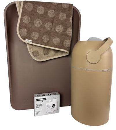 KEMMLIT SET - LEANDER Wickelauflage & Topper, KEMMLIT Windeleimer Nino inkl. 45 Müllbeutel (mocca)