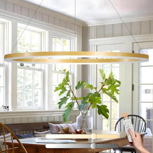 YYUTLUO Moderner DIY-Kreis-LED-Kronleuchter | 1 Golden Goldringe:100cm=45W | LED-Pendelleuchte aus Metall+Acryl | 2,4 G Dimmbare Fernbedienung | Runde Decken-Hängelampe Wohnzimmer Schlafzimmer