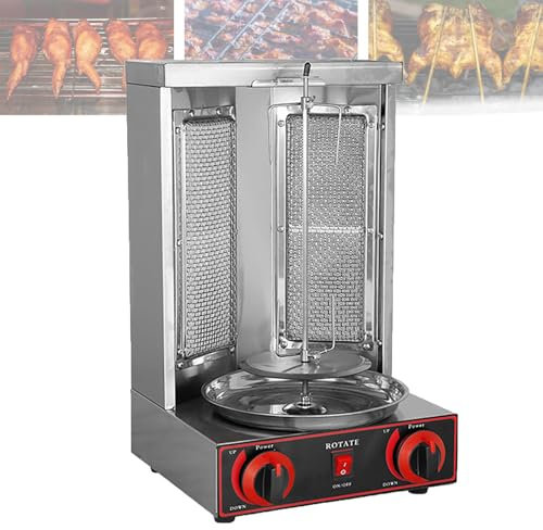 YLANMEI Döner-Maschine, 3000W Dönergrill Gyrosgrill Tischgrill Gasgrill Edelstahl 360°C Rotation, Für Hähnchen, Truthahn, Tacos, Kebap, Edelstahl