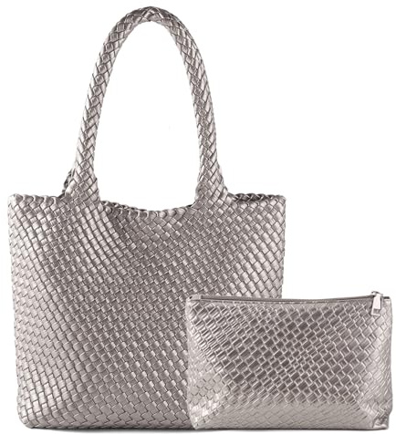 SLHFPX Handgewebte Tasche für Damen, oberer Griff, Schultertasche, veganes Leder, groß, für Reisen, Strand, Hobo-Handtasche