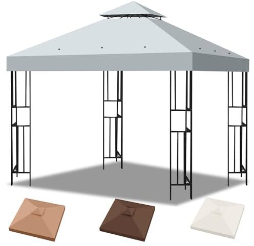 Toile de Pergola 3x3m Imperméable - Toile de Remplacement Double Couche 300D Anti-UV, Ventilation Amovible pour Tonnelle Jardin Extérieur (3x3m)