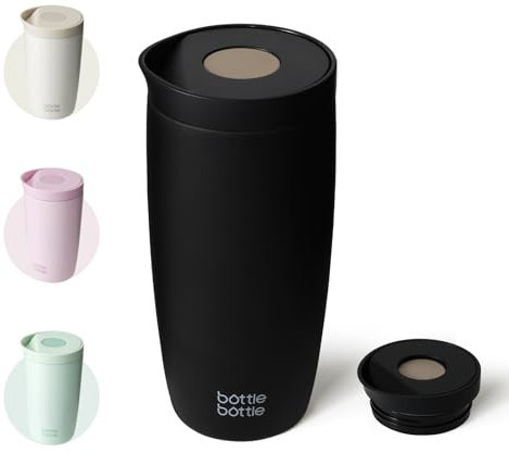 Bottle Bottle Insulated Travel Mug 500ml Stainless Steel Office Coffee Cup with Push Button Lid Keeps Cold and Hot for 8 Hours (Black)