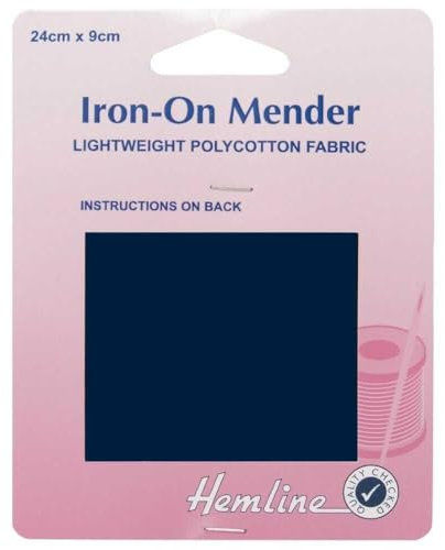 Iron On Mending Fabric Patch Repair Lightweight Polycotton 9 Colour 529D, Navy Blue, 2 Packs