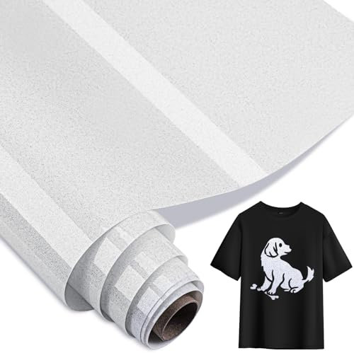 Zocipro Glitzer Plotterfolie Textil, 30cm x 1M 3D Puff Flockfolie Plotter Textil, Heat Transfer Vinyl Transferfolie Flexfolie für Textilien Transferfolie zum Aufbügeln für DIY T-Shirt,Stoffe,Weiß
