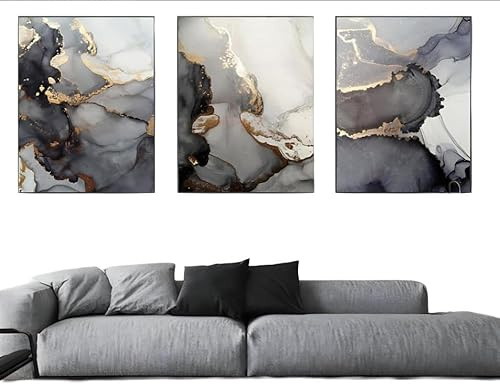 vuyrgg Abstrakte Marmor Poster Schwarz Gold Bild drucken Küche Wohnzimmer Schlafzimmer Fototapete Unframed Set von 3 (50 * 70CM)