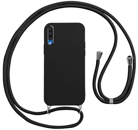 Vauki handyband Hülle für Samsung Galaxy A50/A50s/A30s HandyHülle mit Band zum Umhängen Stoßfest Silikon Schutzhülle mit Band Abnehmbar,Ultra Dünn Necklace Lanyard Weich Case,Schwarz