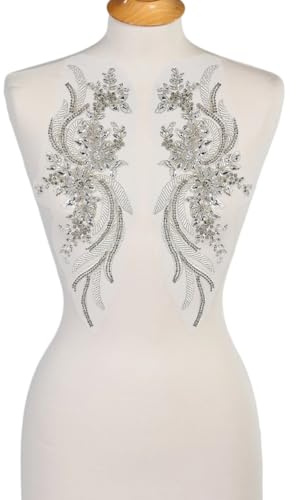 Hobbspring 1 Paar Strass Applikations-Spitzenpatches Weiße Bestickte Pailletten Handgefertigte Blumen-Applikation Glitzerperlenbesatz Für Handarbeiten Brautkleider Dekoration