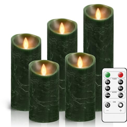 AiiBowy Led Kerzen [5er Set ] Flammenlose Kerze Batteriekerzen, Timer Funktion mit Fernbedienung, Flackernde Tanzende Flamme, LED Stumpenkerzen Home Deko, Weihnachten, Geburtstag, Party (Grün)