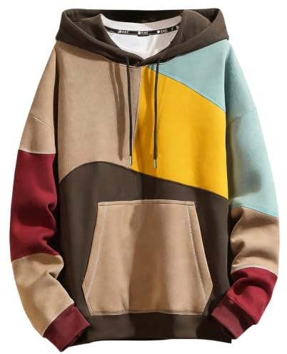 RUIZEHONG Homme Sweat à Capuche Patchwork Sweatshirt Homme Léger Pull à Capuche Techwear Pullover pour Hiver et Automne