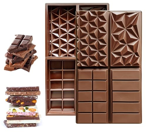 ZPTEE Silicone Chocolate Moulds, 2 Pack Extra-Deep Geometric Chocolate Bar Moulds (2.5 cm Thick), Reusable Non-Stick Food-Grade Molds for Chocolate, Fudge, Jelly & Desserts, Easy Release