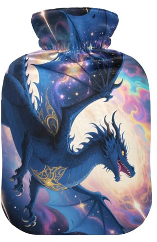 Black and Blue Dragon hot Water Bottles with Soft Cover, 2L Warm Water Bottle for Bed for Pain Relief, Pain Relief