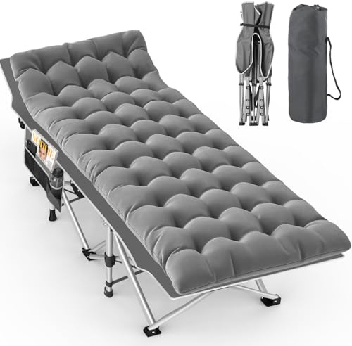SPYLAVE Campingbett Klappbar XL mit Matratze, Extra Breit, Tragbares Feldbett 220kg Belastbar, 600D Oxford-Gewebe, Stabiles Stahlgestell, Campingliege für Outdoor Indoor Garten Camping (190x69x37cm)