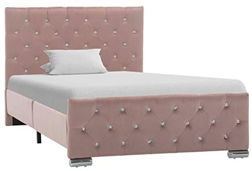mtlskopl Polsterbett Rosa Samt Einzelbett 100x200 cm mit Metallfüßen Modernes Design Robust und Langlebig für Schlafzimmer Jugendzimmer Gästezimmer
