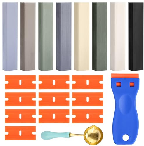 Hartwachs Reparaturset 8 Farben Grau, Laminat Wachs PVC Vinyl Möbel Parkett | Holzwachs für Fliesen/Laminat/Holz, Möbelreparatur Wachs Set Wachskitt zum Kratzer Schäden Loch Ausbessern Arbeitsplatte