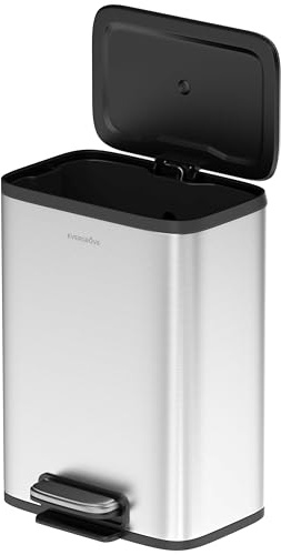 EverGrove 50L Stainless Steel Kitchen Bin, Soft-Close (Silver) | Single 50L kitchen bin with one removable inner bucket, foot-pedal opening, soft-close lid and 90° stay-open function.