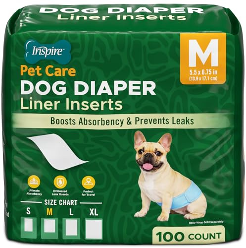 Inspire Pet Dog Diaper Liners Booster Pads for Male and Female Dogs | for Male Dog Diapers Female Dog Diapers 100ct | Disposable Diaper Inserts (Medium)