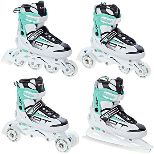 RAVEN Profession 4in1 Inlineskates Triskates Rollschuhe Schlittschuhe Inliner für Kinder und Erwachsene verstellbar (White/Mint, 38-42 (25cm-27,5cm))