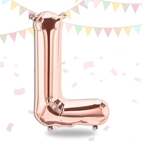 FUNXGO Folienballon Buchstaben Rosegold L - Buchstaben Luftballon Klein L - ca. 40cm Nur Luftfüllung - Ideal für Geburtstag, Hochzeit & Party Deko - Ballon Buchstabe L Rosegold