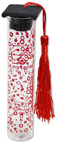 Vetrineinrete® Bomboniere Laurea Portaconfetti 36 Pezzi Cappello Laurea Dottore Vetro Tappo di Sughero Nappa Tocco Rosso Nero Laureati 302004 (Nero)