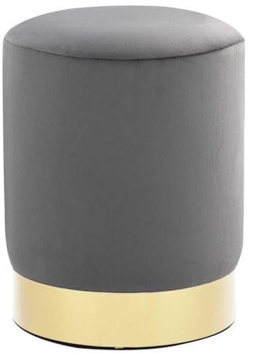 vidaXL Hocker Fassform Polsterhocker Sitzhocker Schemel Samthocker Pouf Sitzpouf Velour Fußhocker Rund Dunkelgrau Golden Samt 28 x 36 cm